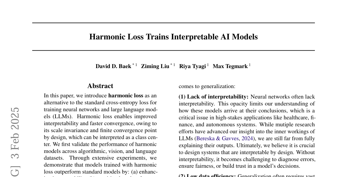 Paper Spotlight: Harmonic Loss for Interpretable AI